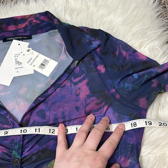 NWT French Connection Tie Dye Multi Color Mesh Button Down Shirt XL - Picture 6 of 10